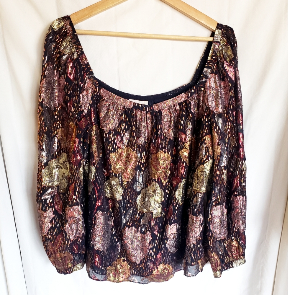 Rebecca Taylor clip Metallic blouse floral size Large